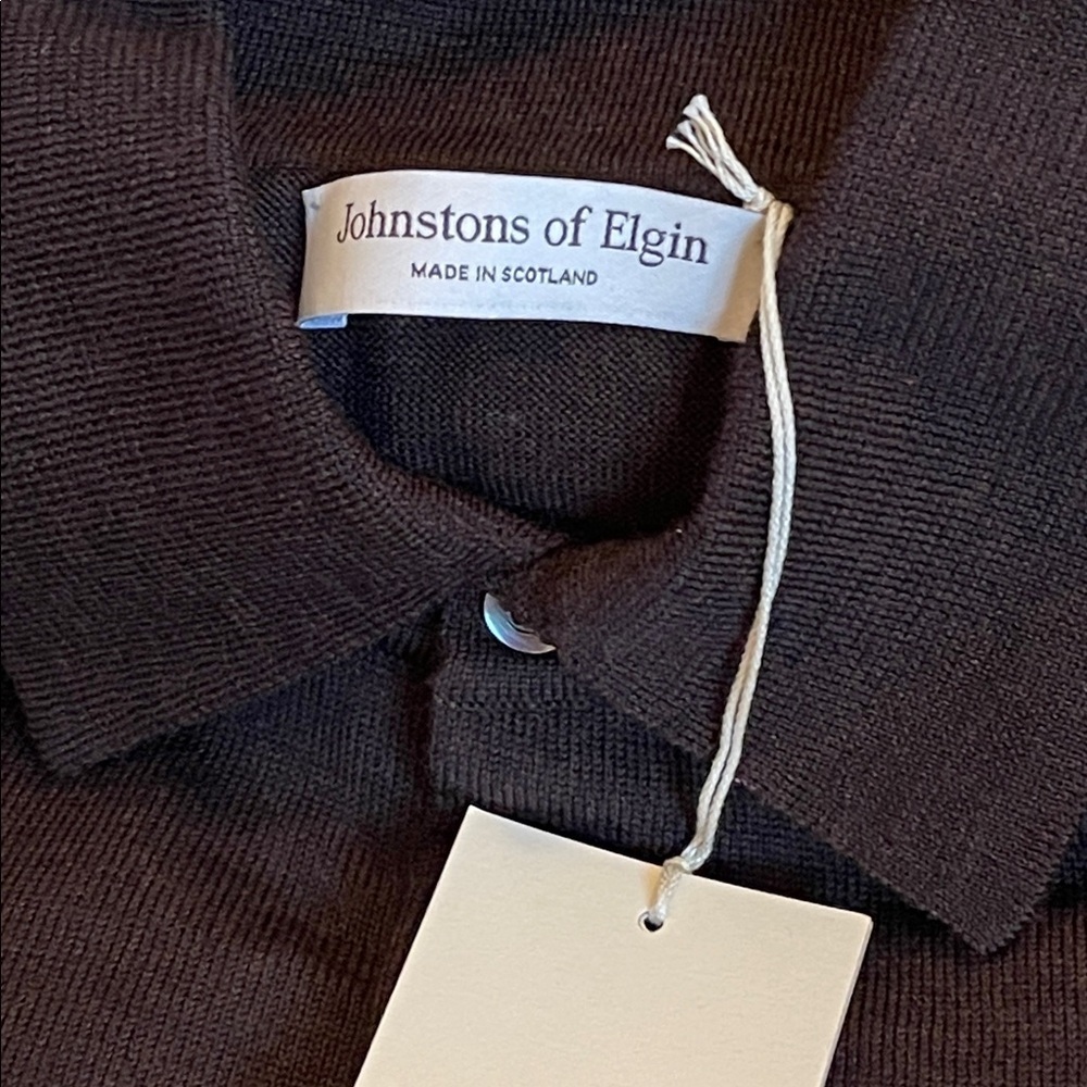Johnstons of Elgin Wool Knit Polo Sweater XL Made in Scotland NWT - Picture 3 of 11